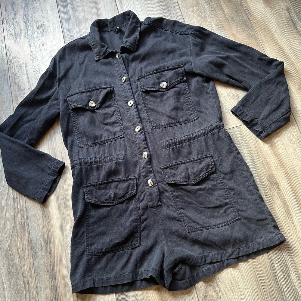 Zara Oversized Black Shorts Jumpsuit